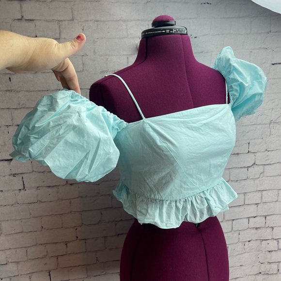 Light Blue Puff Sleeve Top - Picture 2 of 7